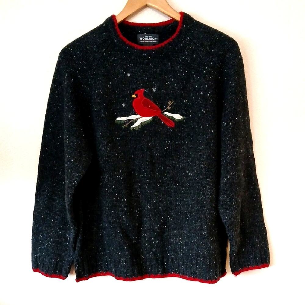 Woolrich Cotton/Wool Blend Winter Sweater With Cardinal